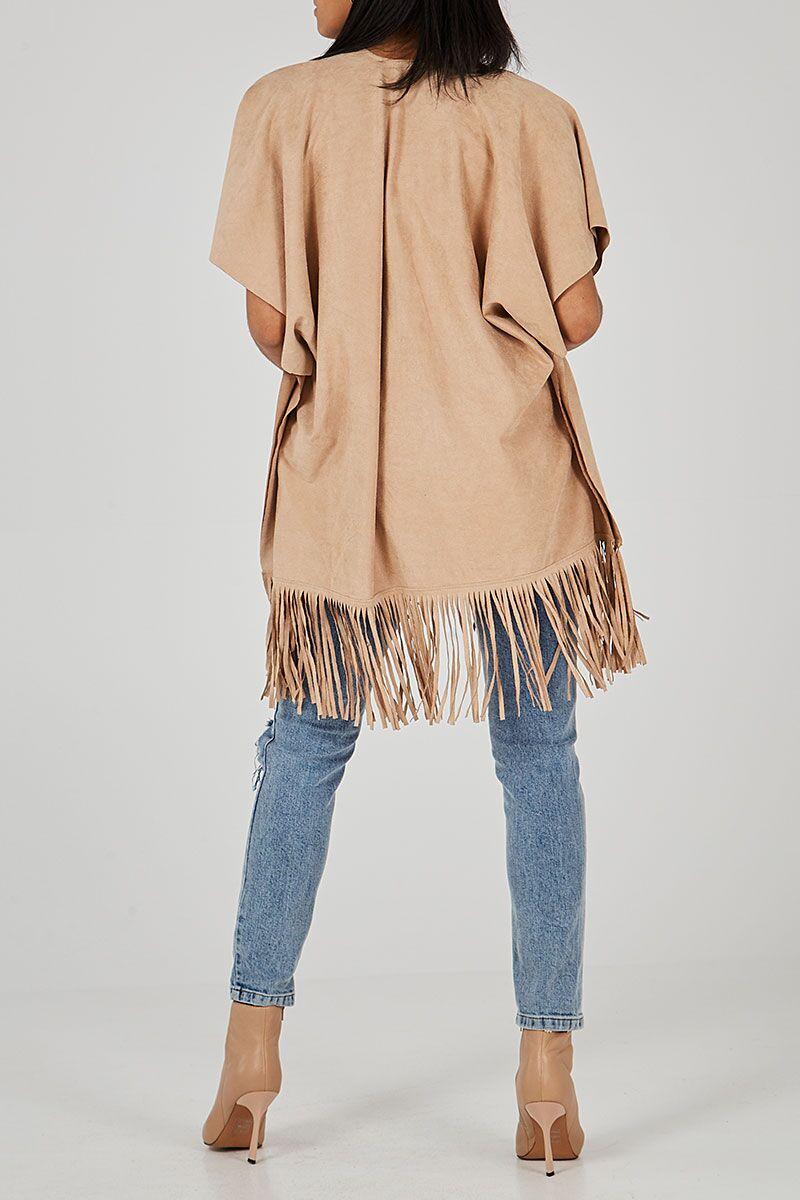 Qed London Suede Fringe Cut Out Cardigan