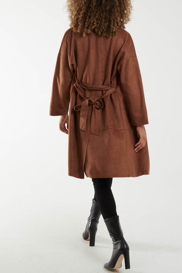 Qed London Suede-Style Belted Trench Jacket
