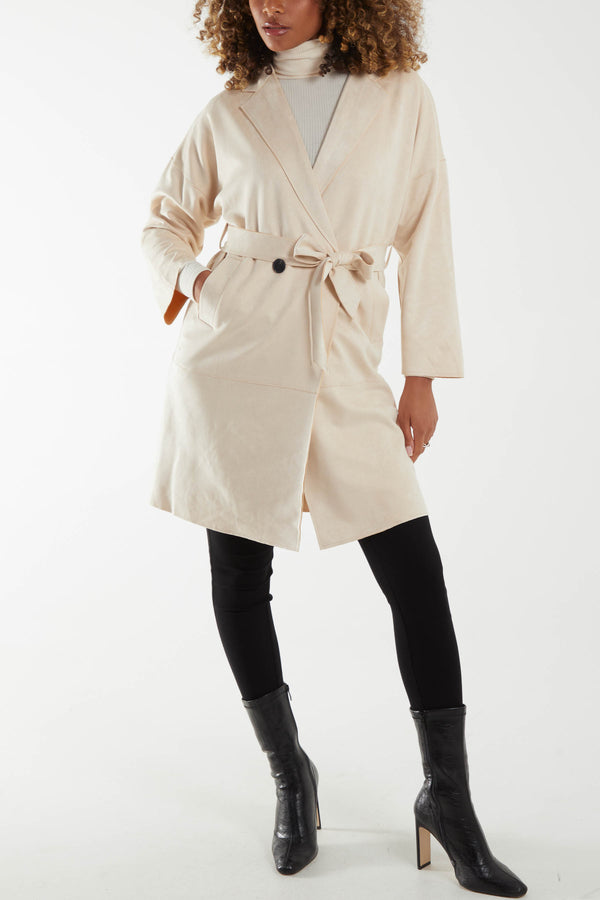 Qed London Suede-Style Belted Trench Jacket