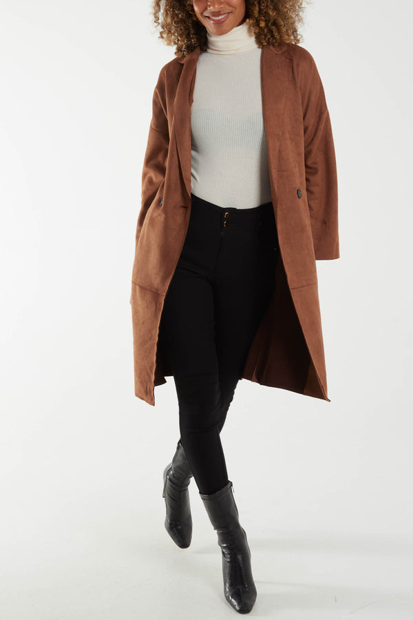 qed london Suede-Style Belted Trench Jacket