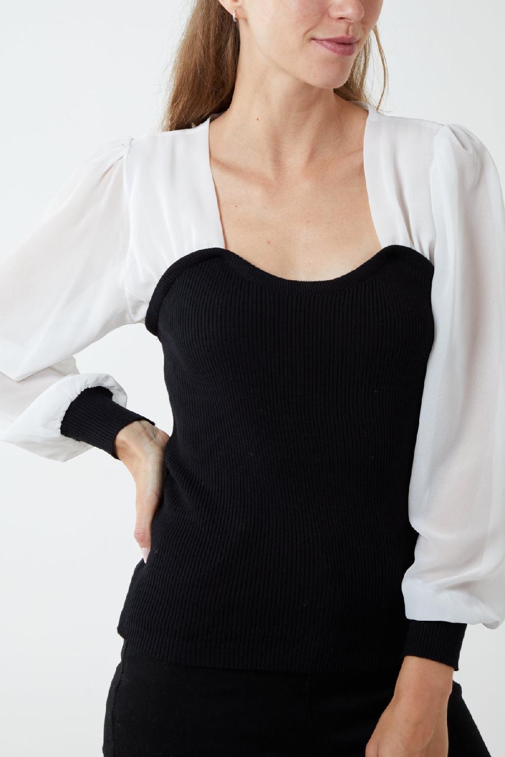 Qed London Sweetheart Neck Bodice Sheer Top