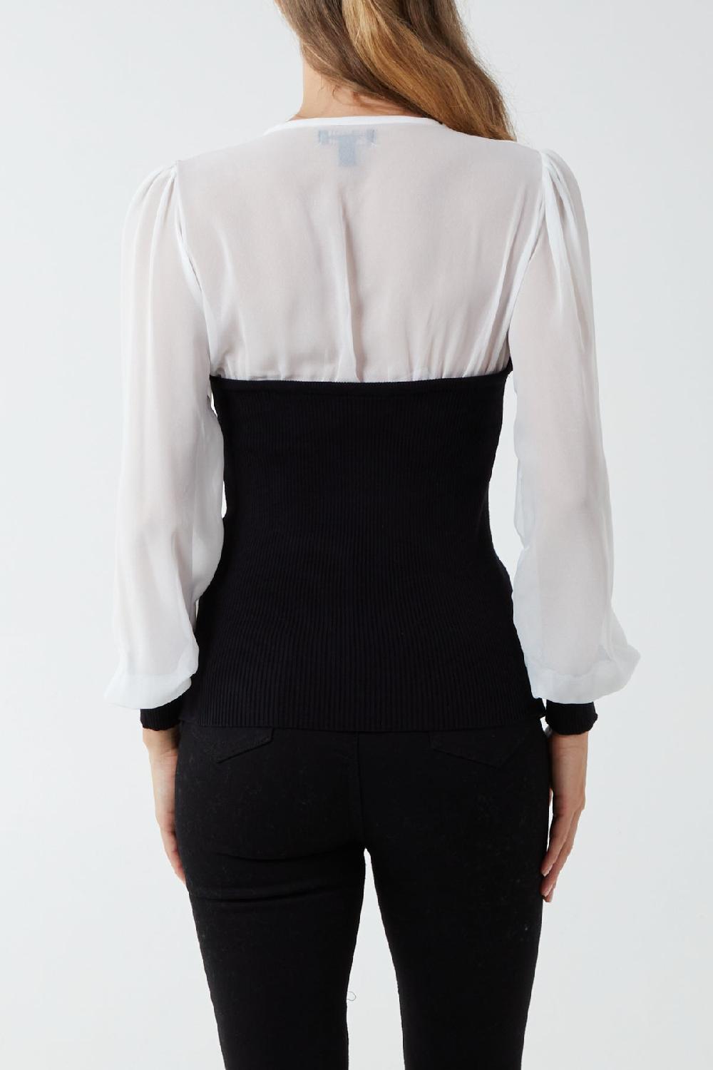 Qed London Sweetheart Neck Bodice Sheer Top