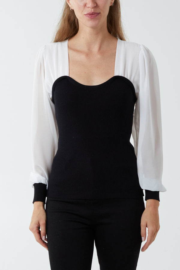 Qed London Sweetheart Neck Bodice Sheer Top