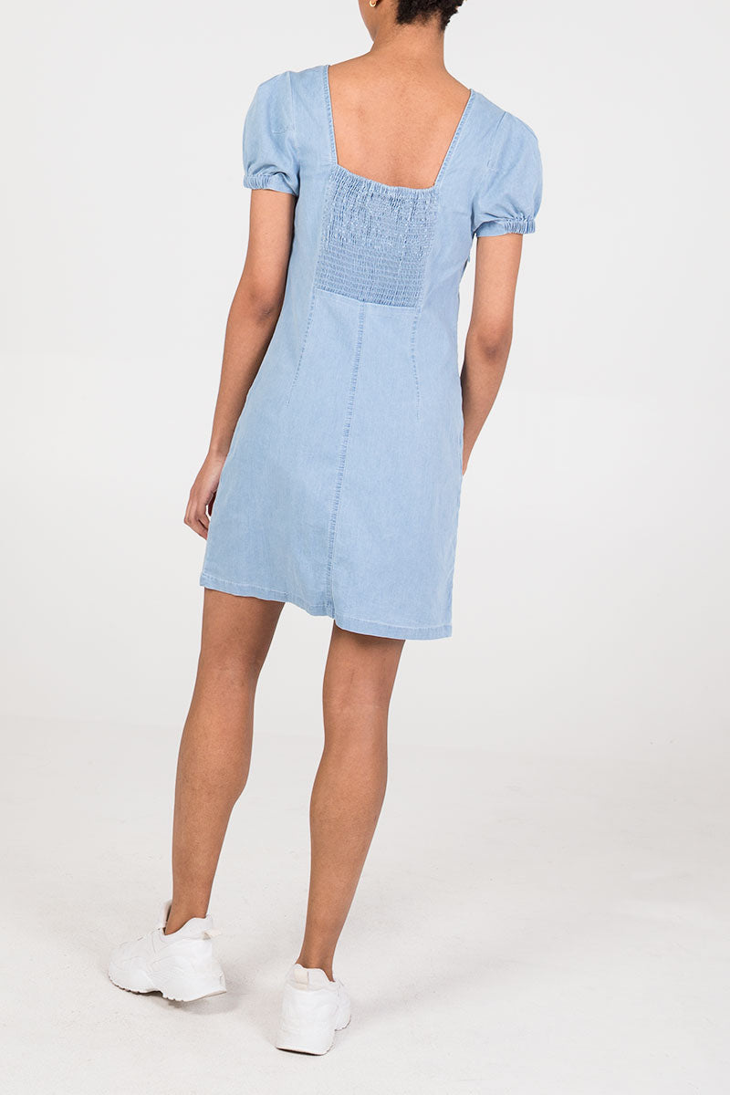 Qed London Sweetheart Neck Denim Dress