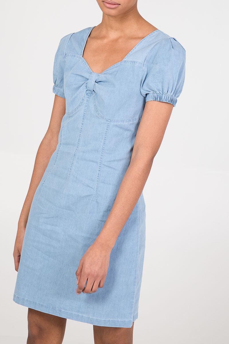 qed london Sweetheart Neck Denim Dress
