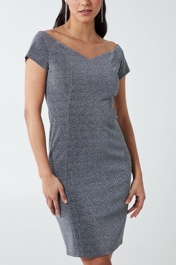 qed london Sweetheart Neckline Sparkly Midi Dress