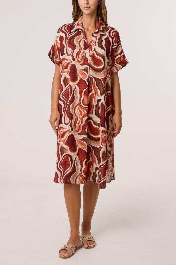 Qed London Swirl Collar Pockets Midi Dress