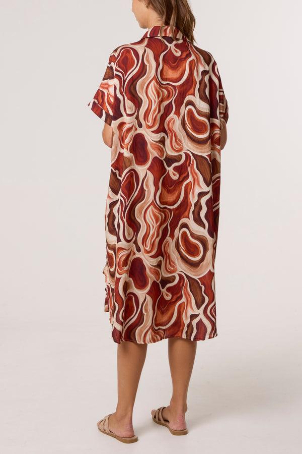 Qed London Swirl Collar Pockets Midi Dress