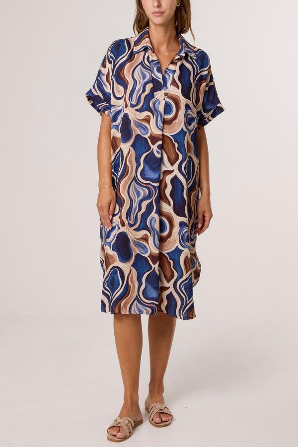 qed london Swirl Collar Pockets Midi Dress