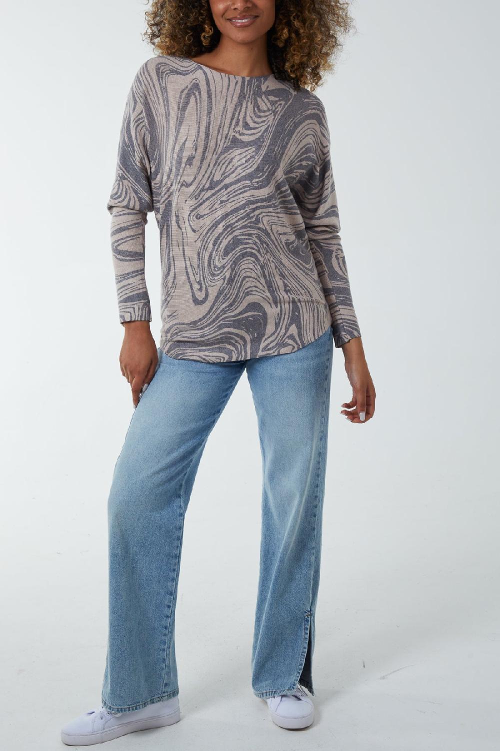 Qed London Swirl Print Batwing Jumper