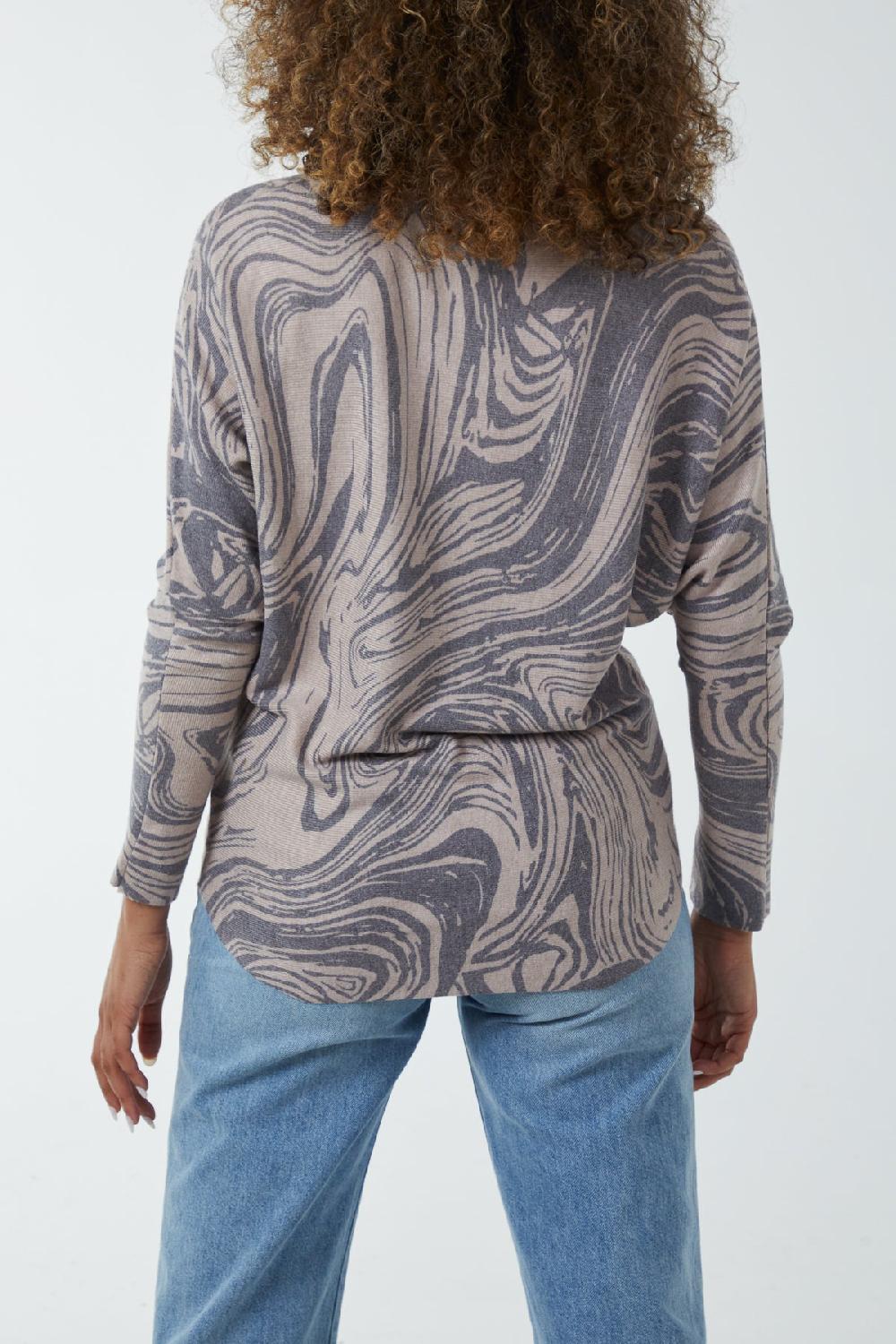 Qed London Swirl Print Batwing Jumper