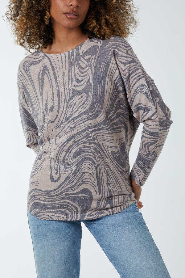 qed london Swirl Print Batwing Jumper