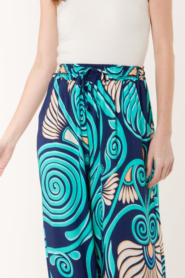 Qed London Swirl Print Pockets Wide Leg Trouser