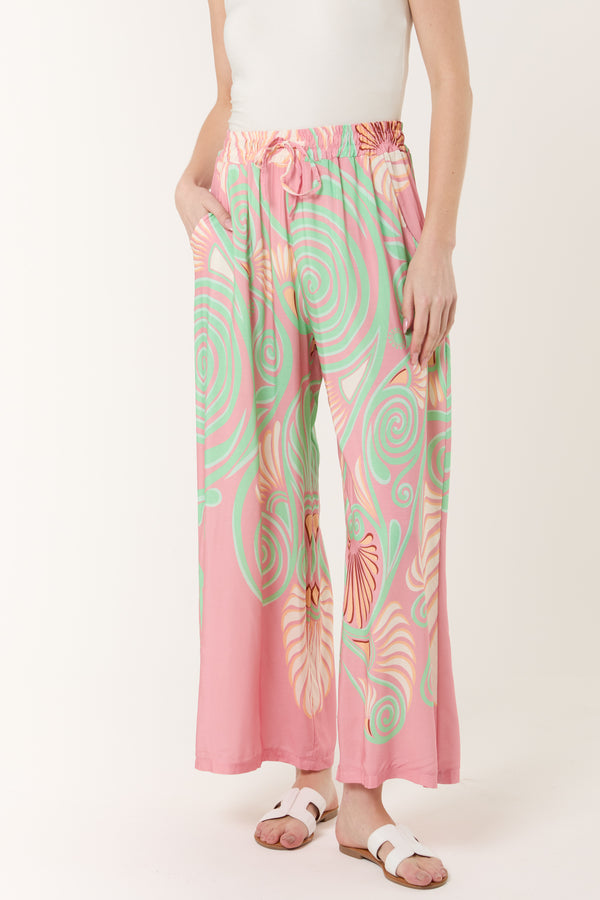 Qed London Swirl Print Pockets Wide Leg Trouser