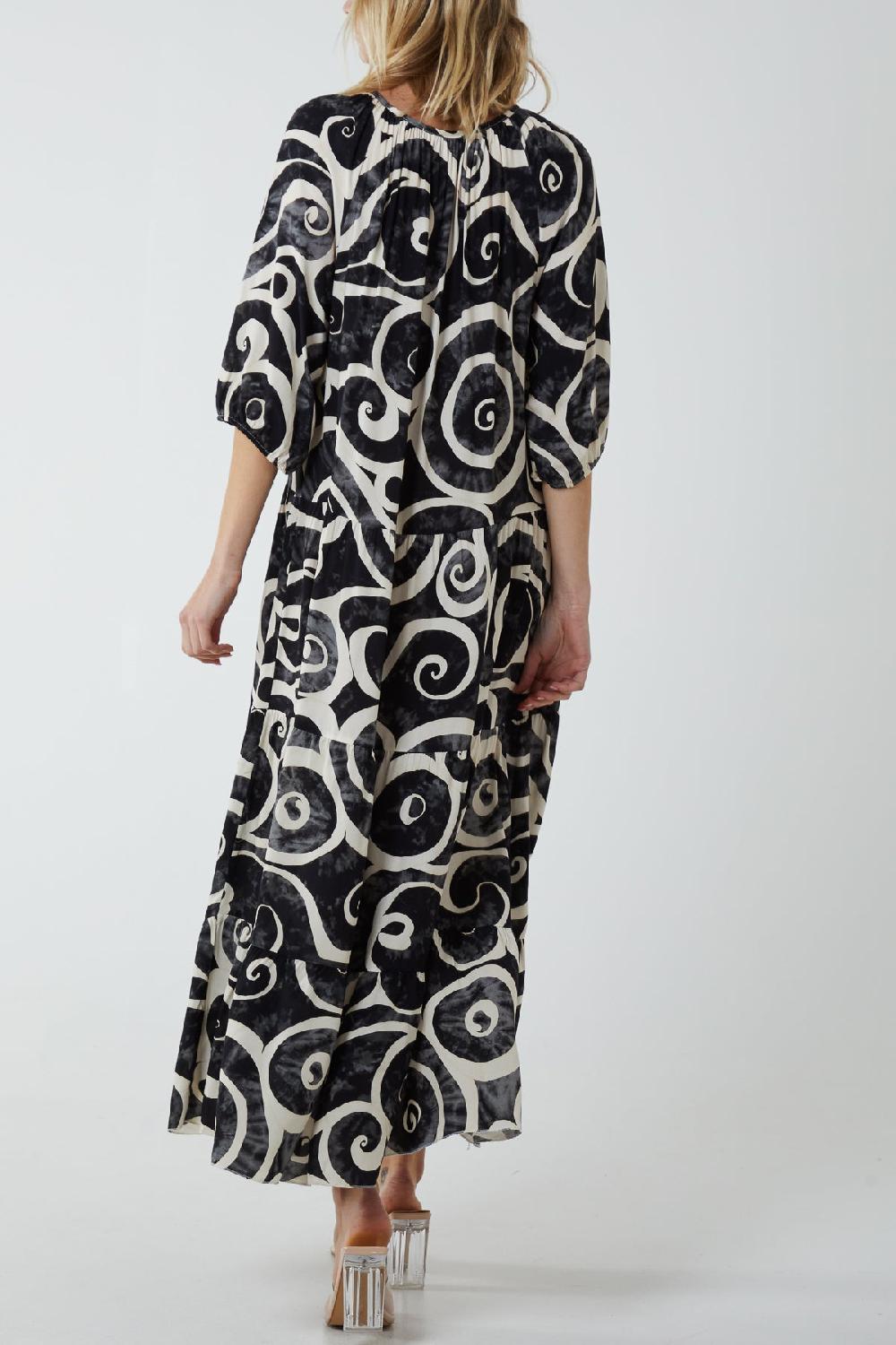 Qed London Swirl Tie Dye Tiered Maxi Dress