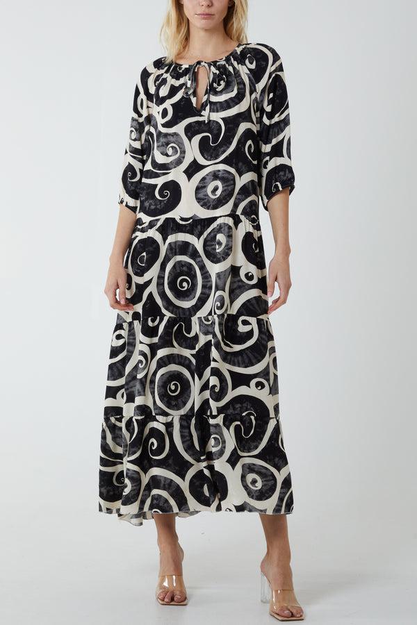 qed london Swirl Tie Dye Tiered Maxi Dress
