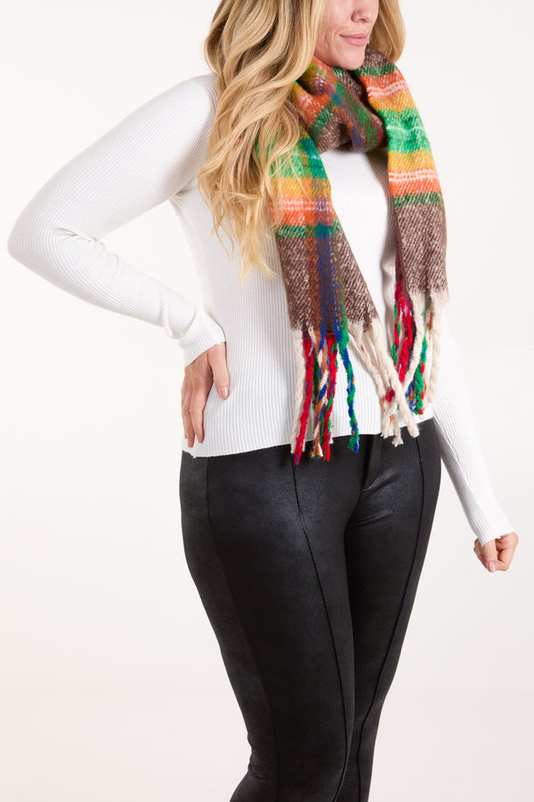 Qed London Tartan Fluffy Tassel Scarf