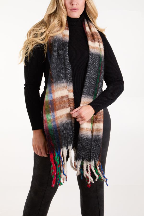 qed london Tartan Fluffy Tassel Scarf