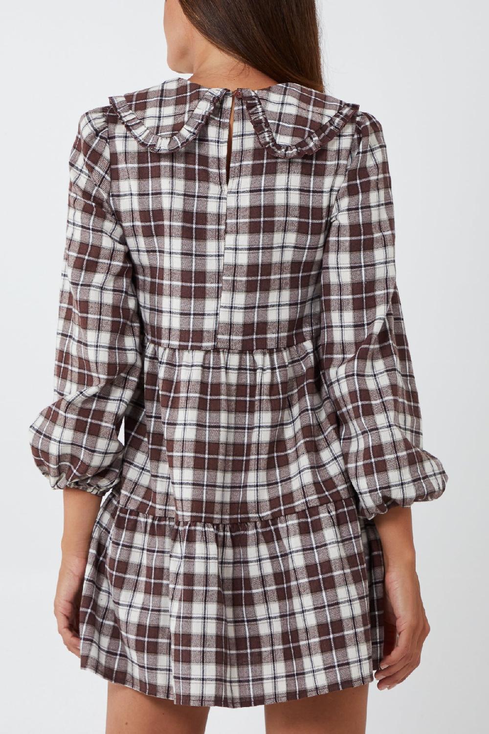 Qed London Tartan Frill Collar Smock Dress