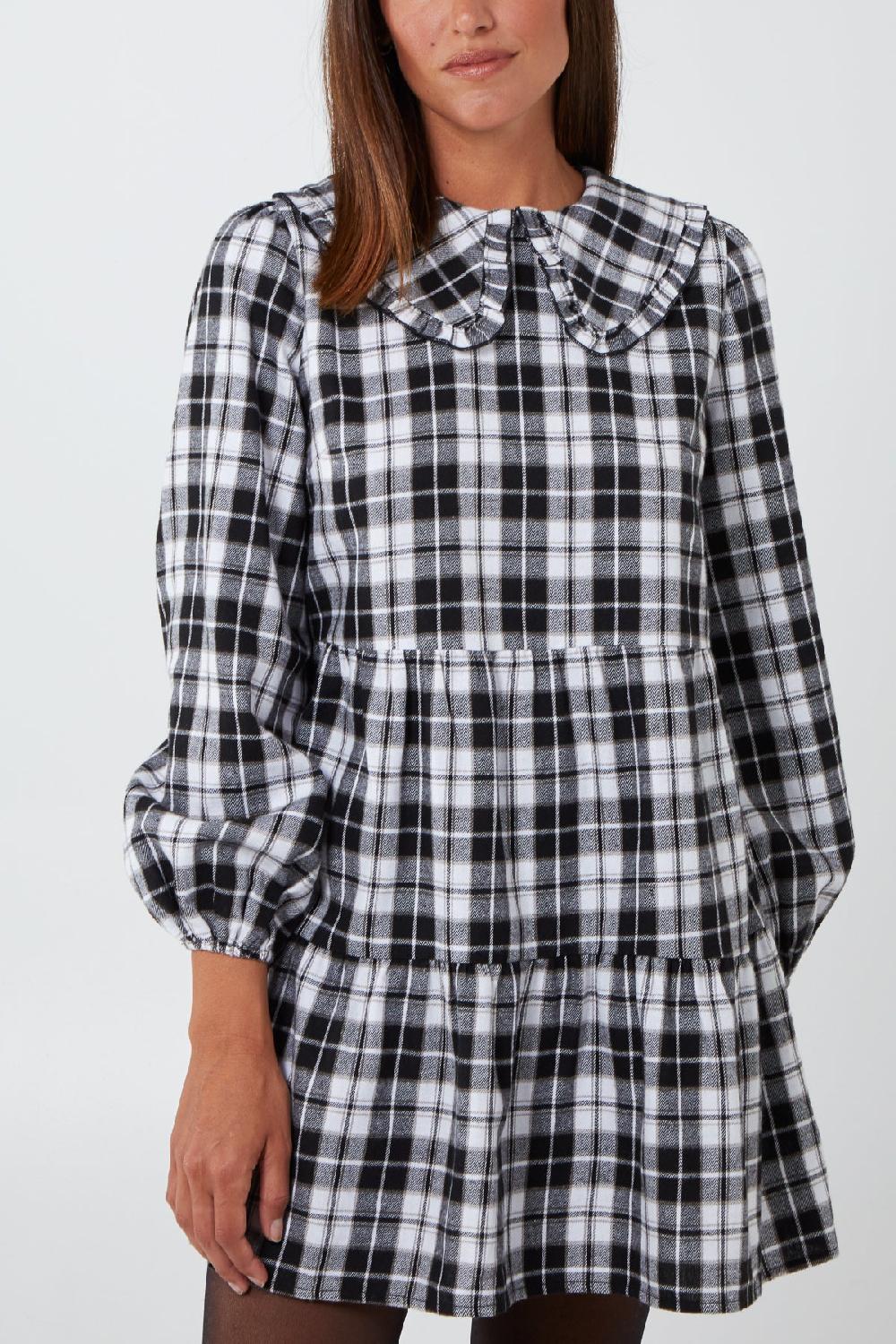 Qed London Tartan Frill Collar Smock Dress