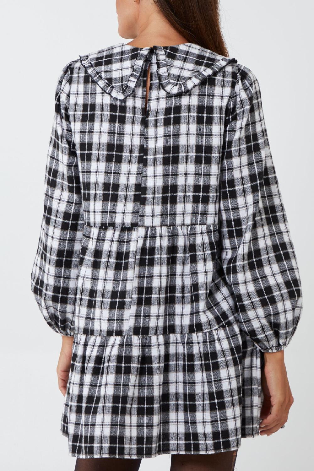 Qed London Tartan Frill Collar Smock Dress