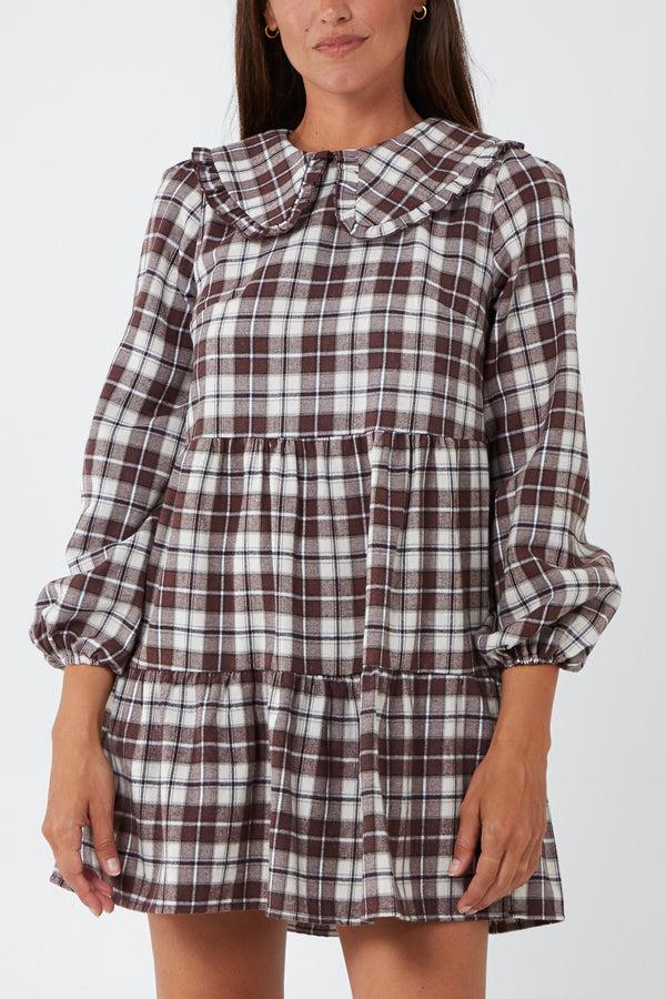 qed london Tartan Frill Collar Smock Dress