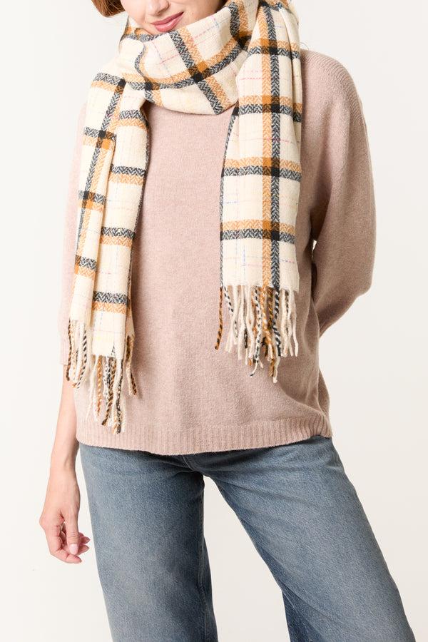 qed london Tartan Knit Tassel Scarf
