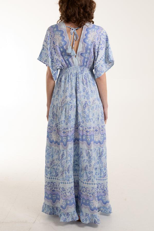 Qed London Tassel Back V-Neck Floral Maxi Dress