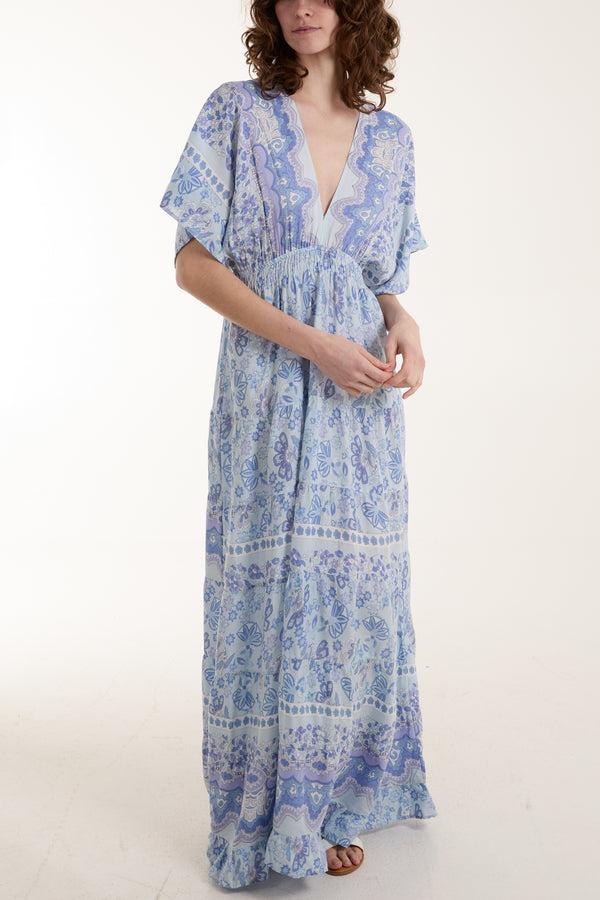 Qed London Tassel Back V-Neck Floral Maxi Dress