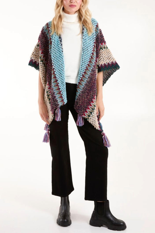 Qed London Tassel Blanket Knit Poncho