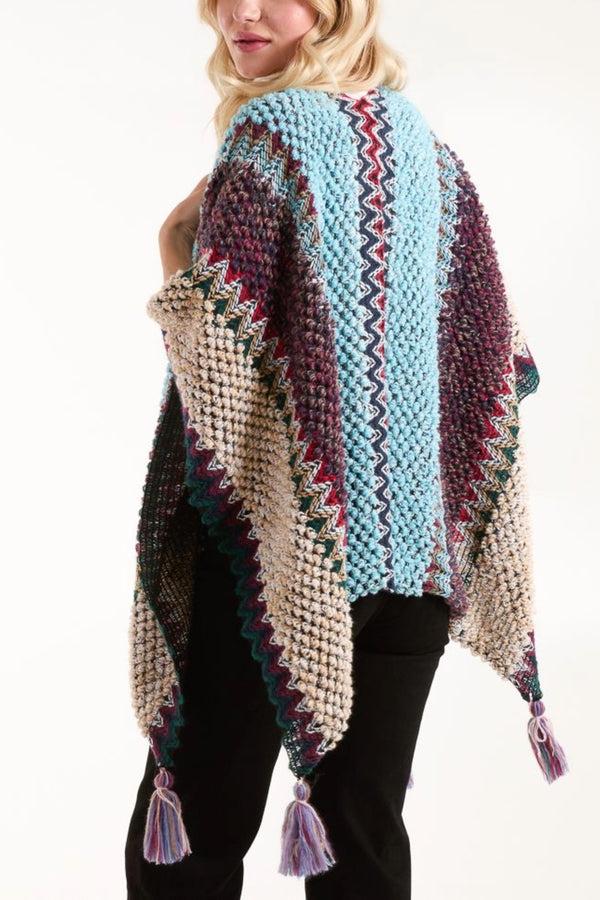 Qed London Tassel Blanket Knit Poncho