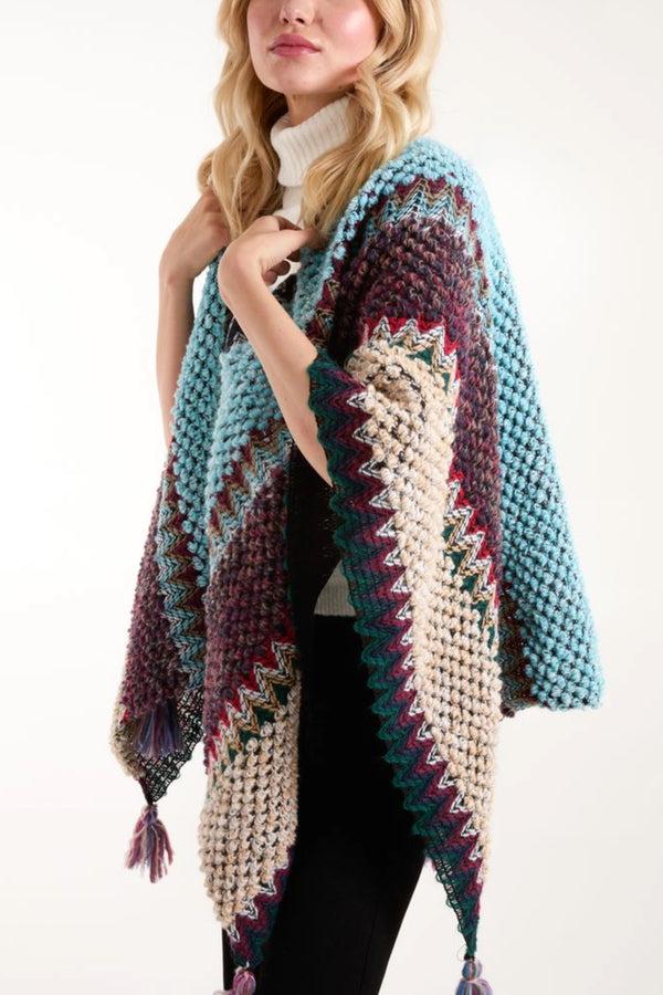 qed london Tassel Blanket Knit Poncho