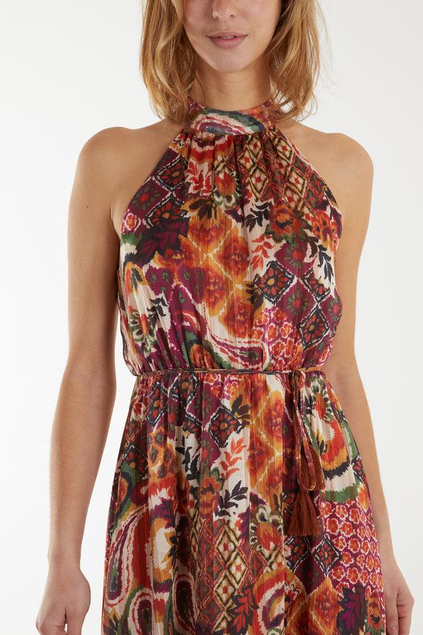 Qed London Tassel Detail Halter Neck Midi Dress