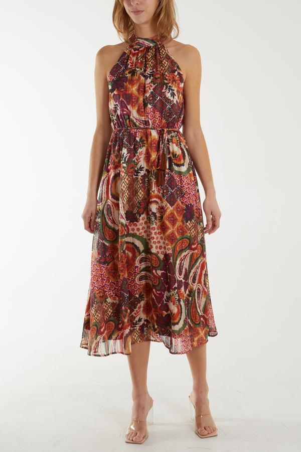 qed london Tassel Detail Halter Neck Midi Dress