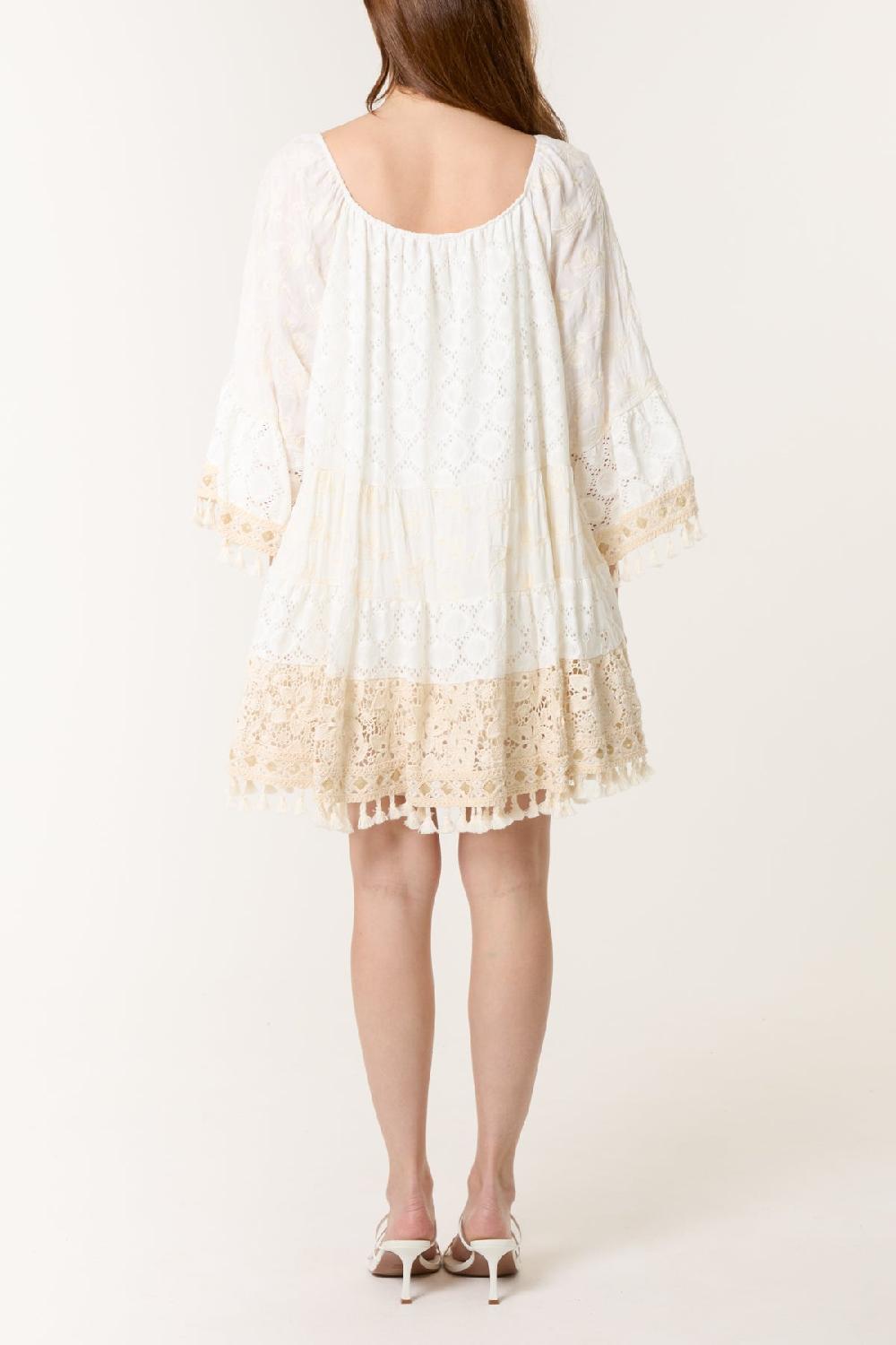 Qed London Tassel & Embroidery Lace Mini Dress
