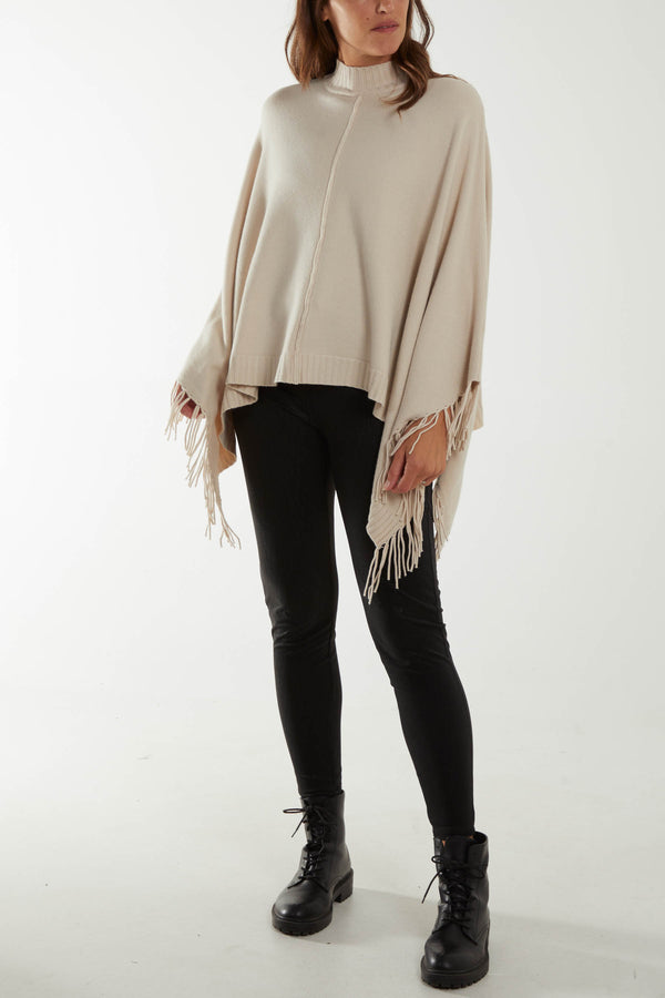 Qed London Tassel High Neck Poncho