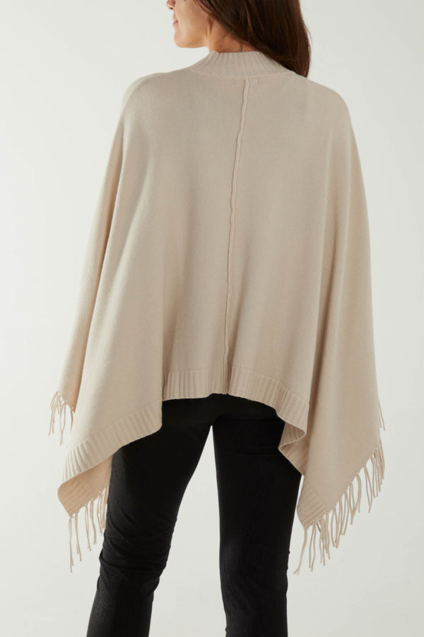 Qed London Tassel High Neck Poncho