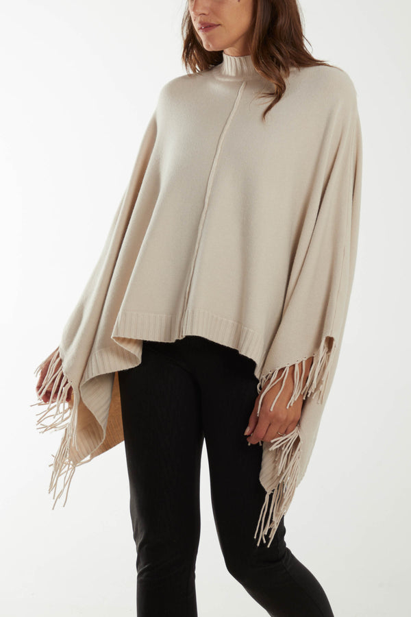 Qed London Tassel High Neck Poncho