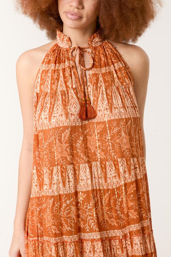 Qed London Tassel High Tie Neck Maxi Dress