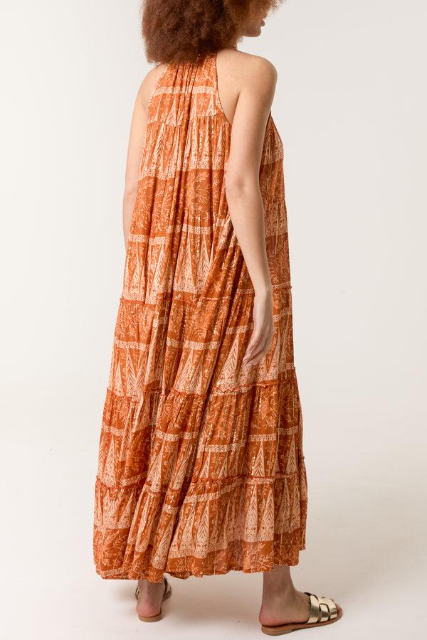 Qed London Tassel High Tie Neck Maxi Dress