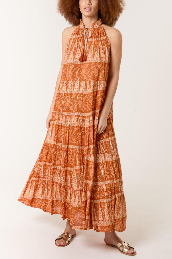 qed london Tassel High Tie Neck Maxi Dress