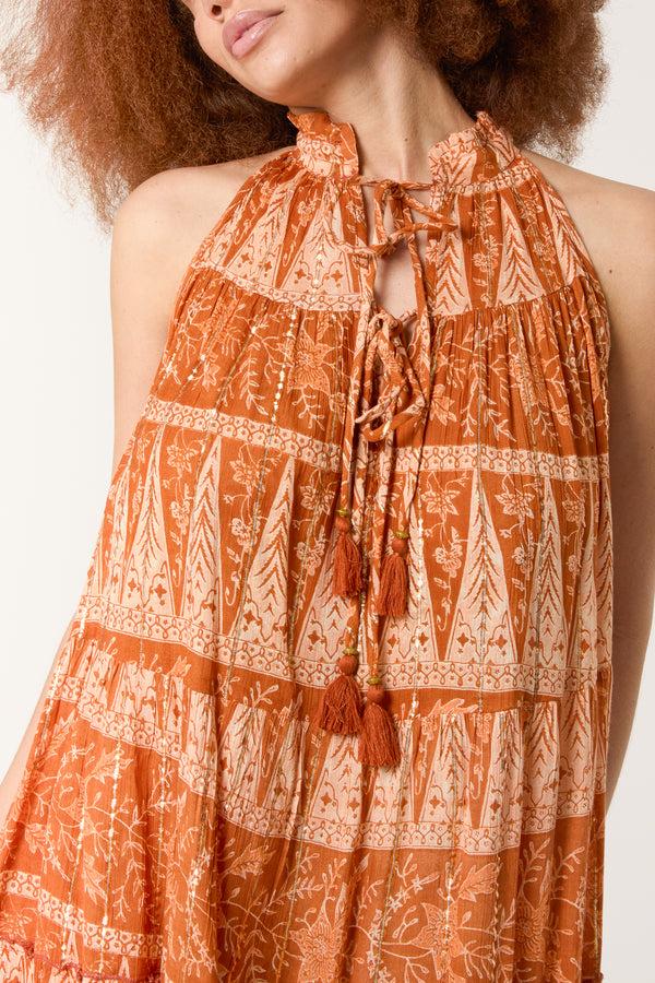 Qed London Tassel High Tie Neck Mini Dress