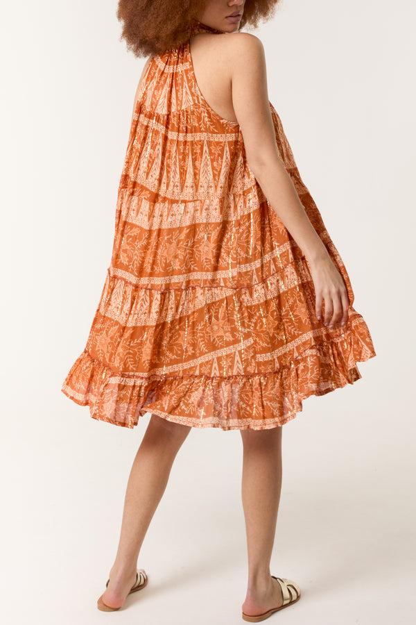 Qed London Tassel High Tie Neck Mini Dress