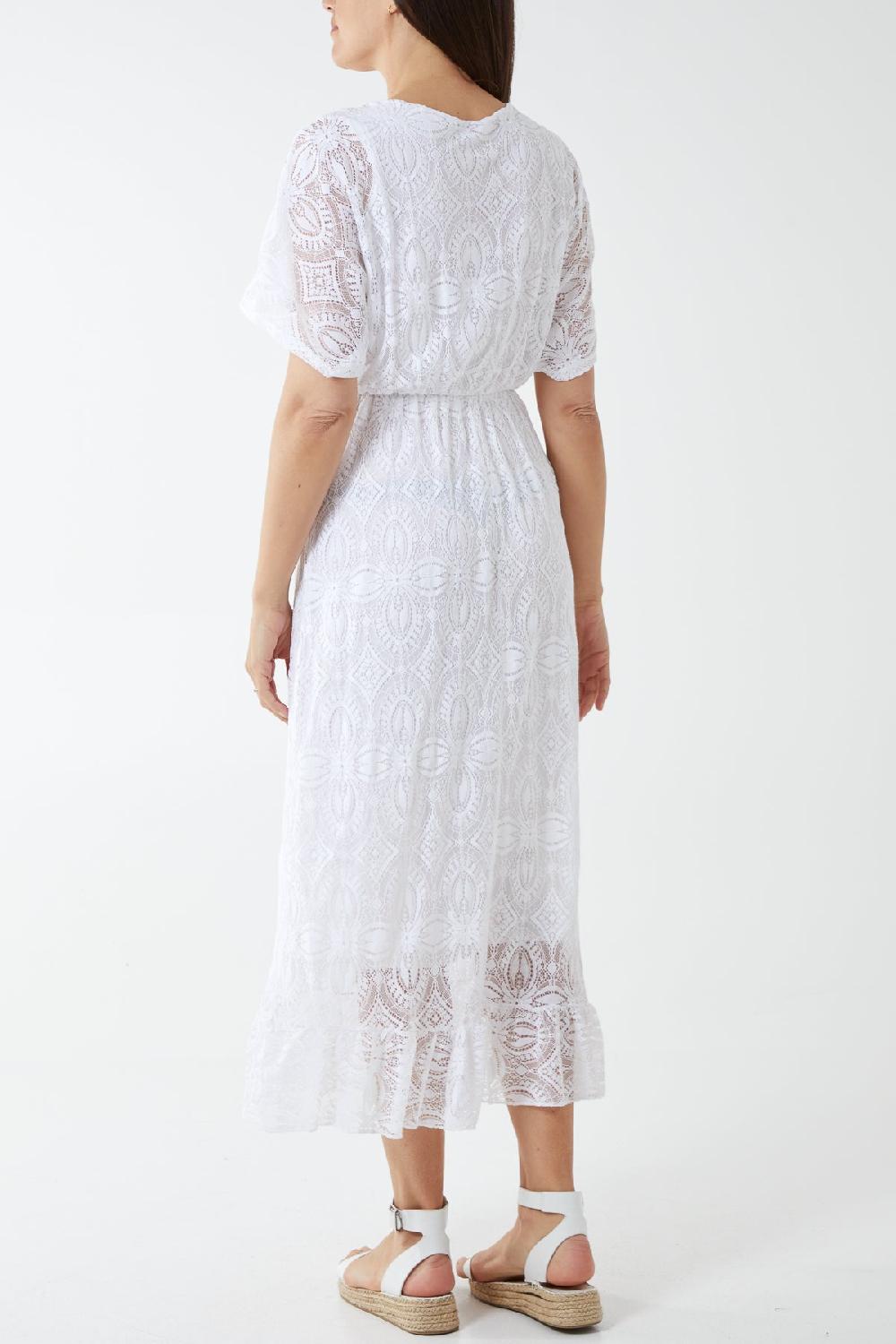 Qed London Tassel V-Neck Lace Dress