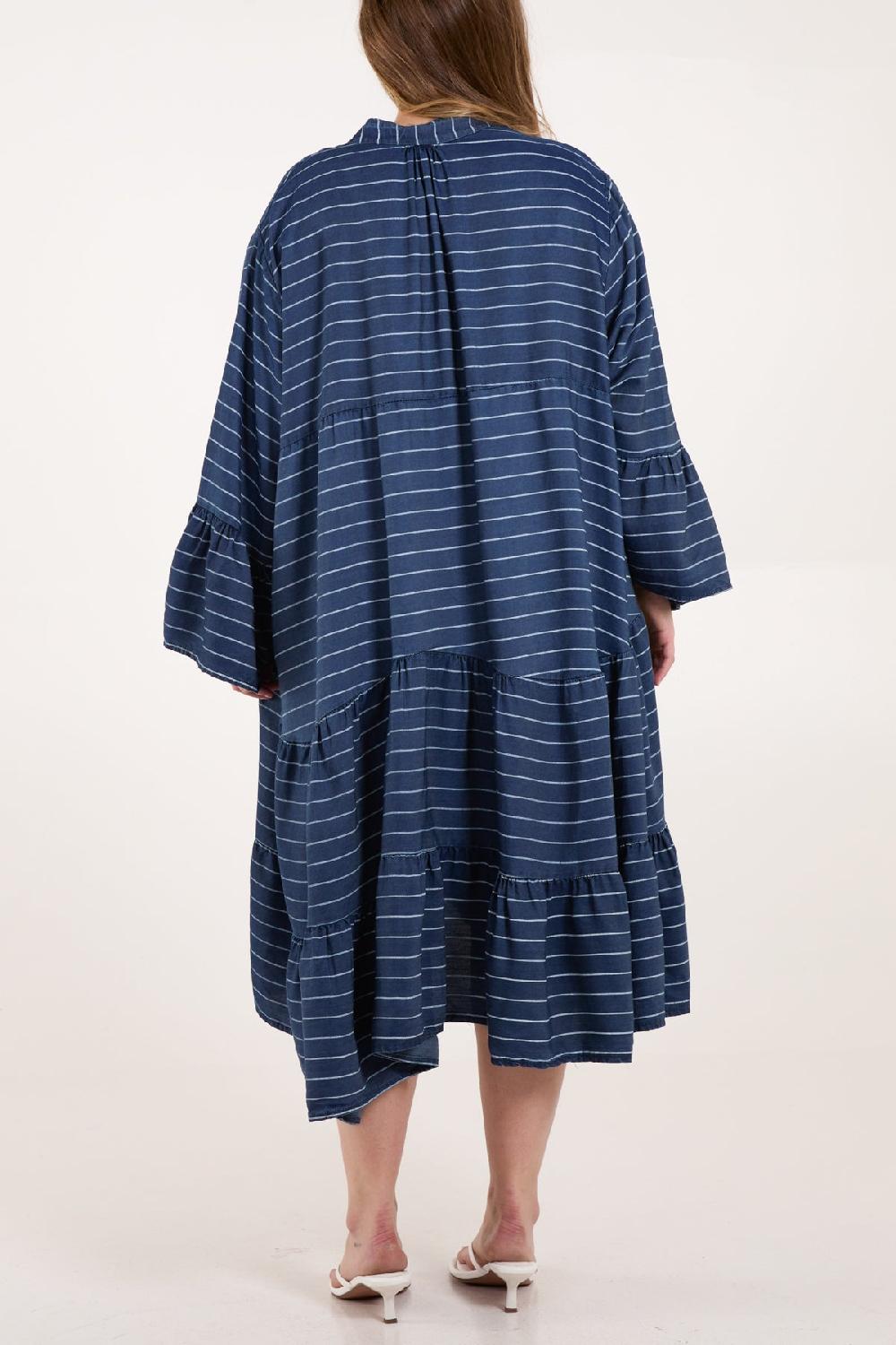 Qed London Tencel Striped Tiered Midi Dress