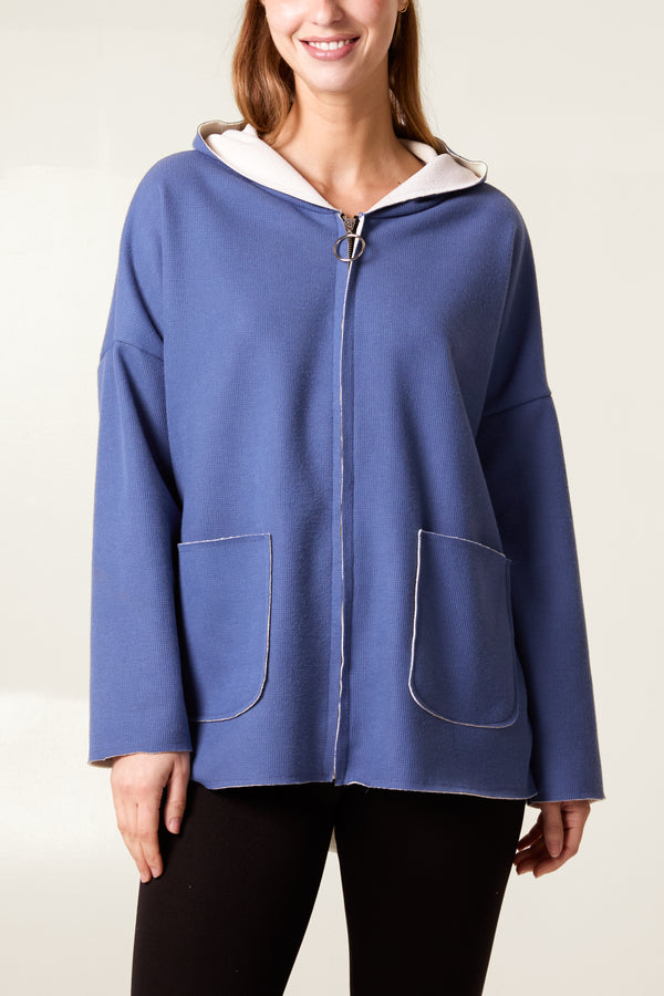 Qed London Textured Jersey Zip Up Hoodie