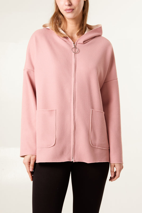 qed london Textured Jersey Zip Up Hoodie