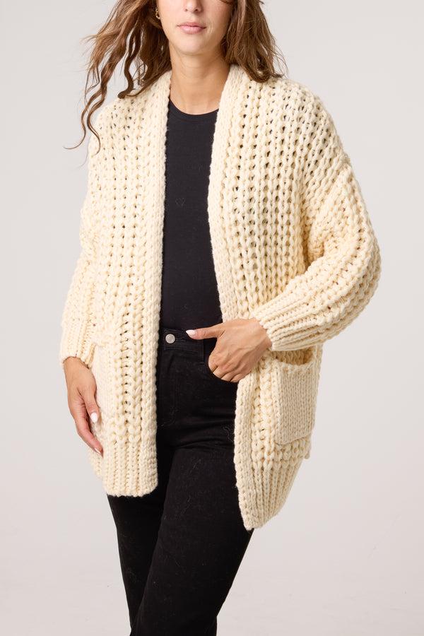 qed london Thick Cable Knit Pockets Cardigan