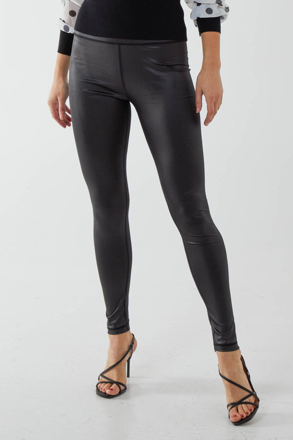 qed london Thick Waistband Wet Look Leggings