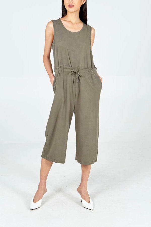 qed london Three Quarter Leg Tie Waist Jumpsuit